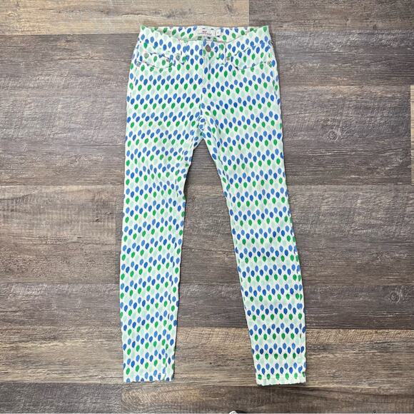 Vineyard Vines white with blue and green polka dots skinny jeans size 0 B161 - Picture 1 of 4